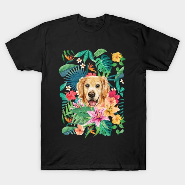 Tropical Golden Retriever 3 T-Shirt by LulululuPainting